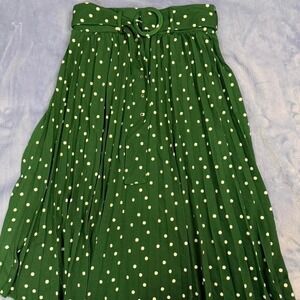 Lark & Grey green polka dot midi skirt with belt women Size M